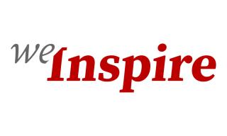 Logo for the We Inspire campaign. We is in gray. Inspire is in scarlet.